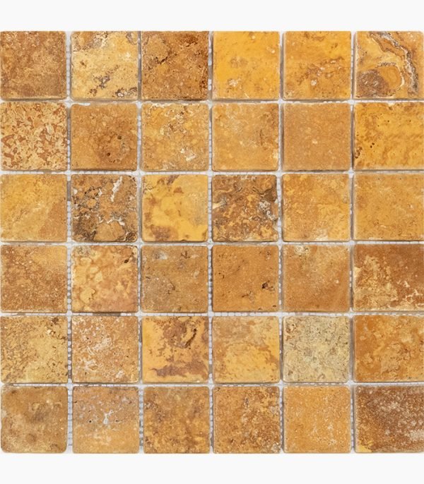 2x2 GOLD Tumbled Travertine MOSAIC