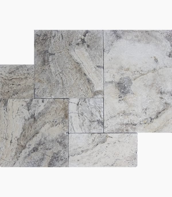 French Pattern ALASKA SILVER Tumbled Travertine PAVER